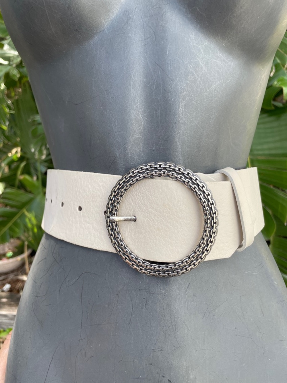 Valentina Italian made creamy tan wide statement belt
